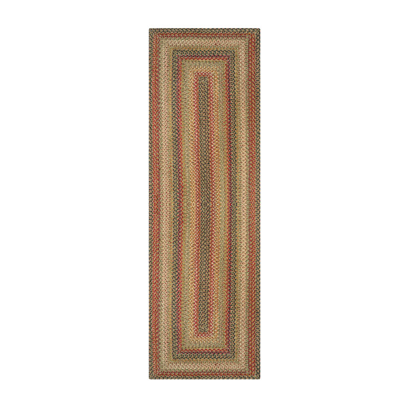 Vinita Abstract Hand Braided Jute/Sisal Rust/Green/Beige Area Rug, Rectangle 1'10" x 6'