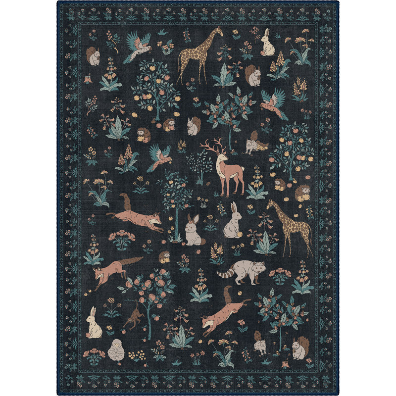 Alcoa Floral and Animal Print Performance Machine Washable Area Rug, Rectangle 8' x 10', Black