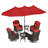 Adcox 4-Person Outdoor Rattan Swivel Chairs Set With Double-sided Patio Umbrella,Side Tables & Red Cushions-2100794364