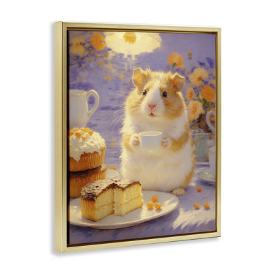 Hamster Tea Party with Cake Floating Frame, design by Angie Hawke
