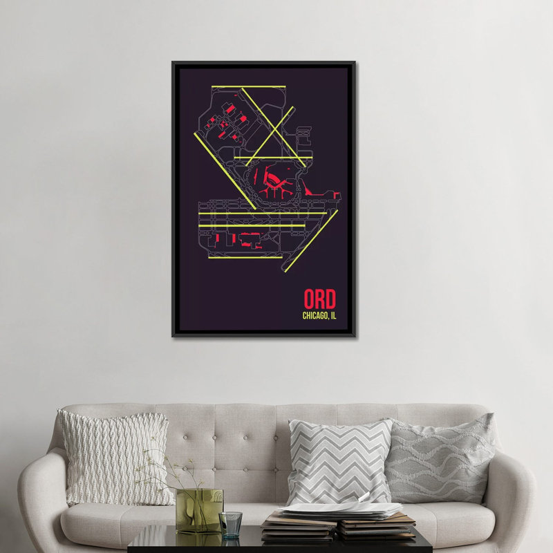 « chicago (o’hare) », impression sur toile, "aéroport diagram series", H 48 po x l 32 po x P 1,5 po, Toile avec cadre noir