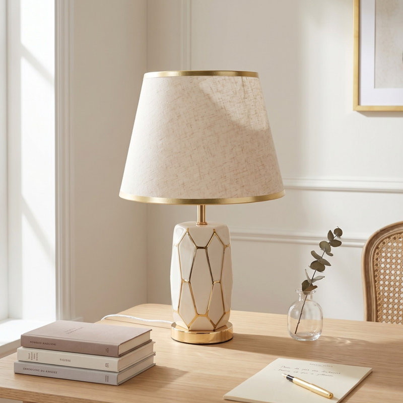 Lampe de table en céramique et en tissu de 11,81 pouces de diamètre (lumière E26 3 couleurs incluse)
