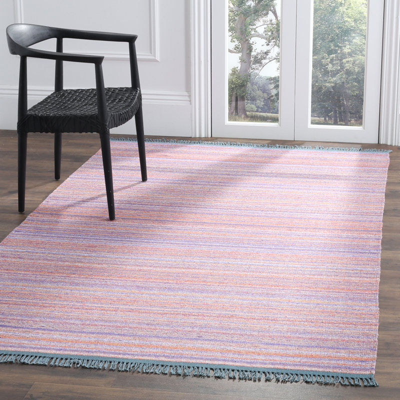 Tapis rayé mauve / orange en coton tissé à la main Liara, Rectangle 4 pi x 6 pi