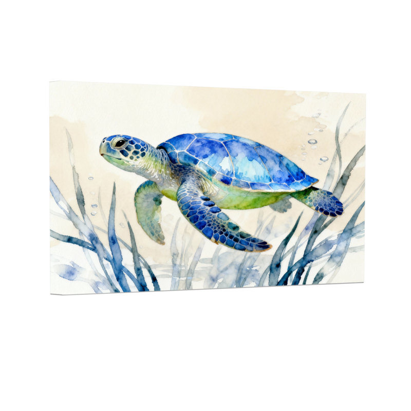 Animaux, tortue de mer nageant parmi les herbes marines, H 32 po x l 48 po