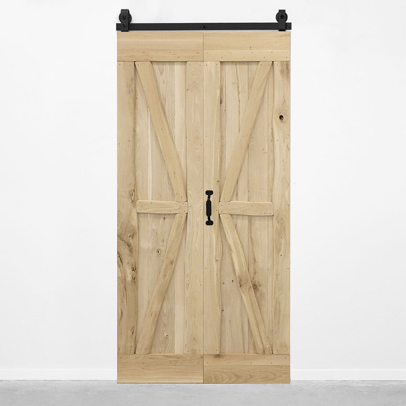 Hadria Single Bi-Folding System Solid Oak Barn Door, Unfinished
