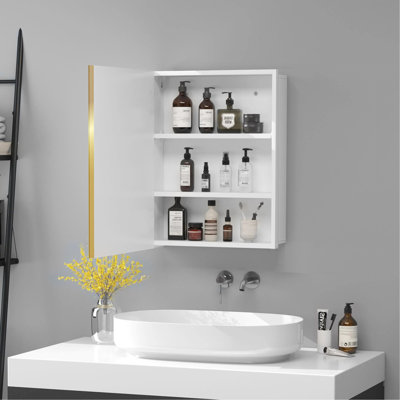 Armoire à pharmacie murale ou miroir encastrée en métal doré 16 x 28 pouces avec miroir