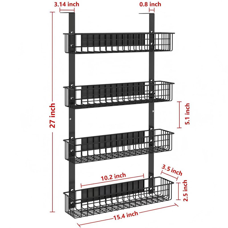 Support à épices magnétique à 4 niveaux | Tablette à épices avec crochets utilitaires Strongly Magnetic | Rangement à épices pour réfrigérateur | Support de cuisine (noir)