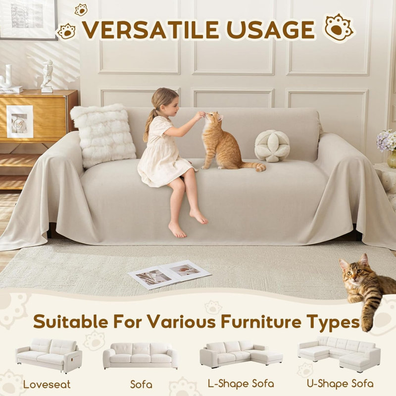 Box Cushion Sofa Slipcover, Beige