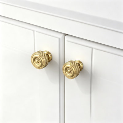 10 Pack Champagne Bronze Cabinet Knobs, Ribbed Design Zinc Alloy Hardware For Drawers, Dressers, Kitchen And Bathroom Cabinets, Single Hole Installation