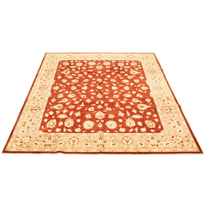 Tapis zone en laine beige/rouge 8 pi 2 po x 9 pi en laine 10 po one-of-kind à la main-noué la 2010 ushak Melousia