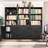 2PCS 71"H X 27.5"W 3-Cube Large Wood Storage Bookcase with Cabinet Doors, Farmhouse Bookshelves Organizer For Living Room, Study, Kitchen, Home Office, Black-1749294249
