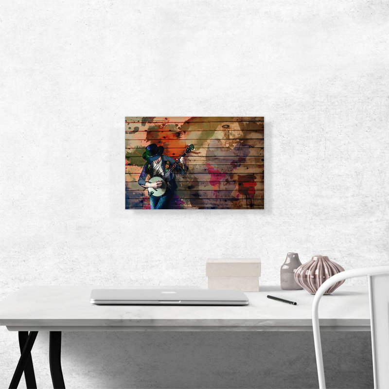 Musicien avec guitare - Décoration sur toile tendue, H 12 po x l 18 po x 1,5 po