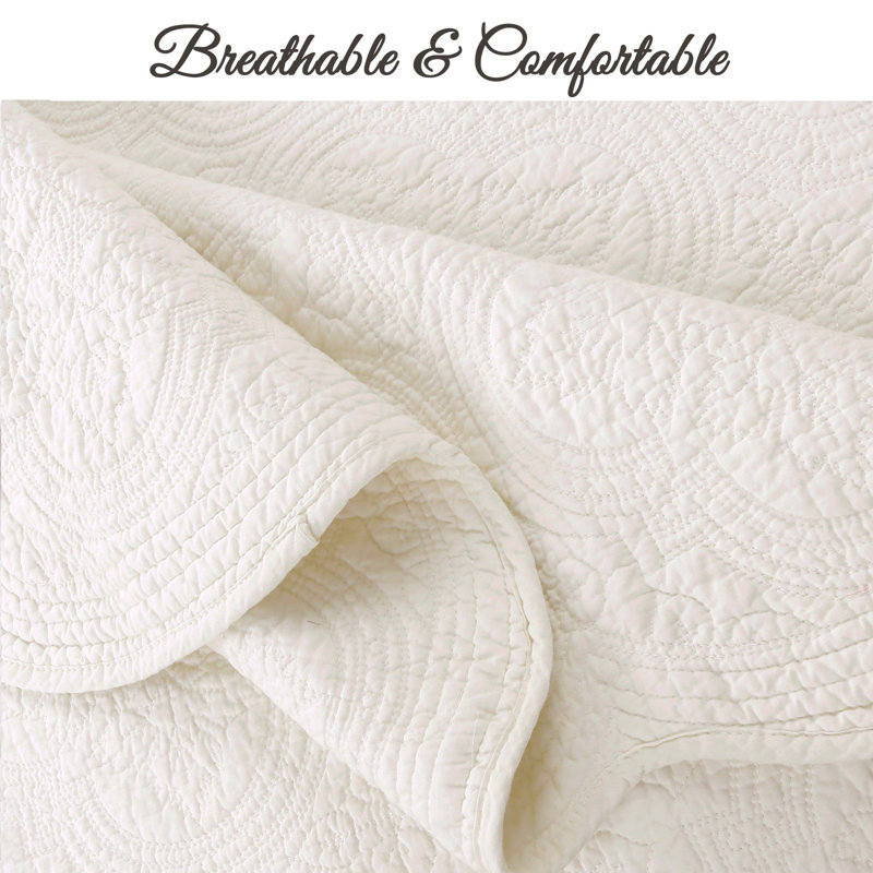 Ensemble réversible standard Terin, Courtepointe pour grand lit + 2 taies décoratives, Blanc