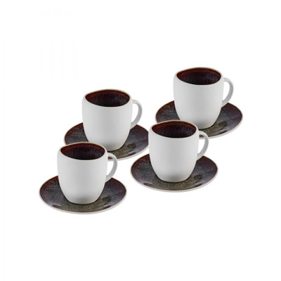 Karaca 8 Piece Galactic Reactive Glaze Espresso Turkish Coffee Cup, 100ml, White Multi