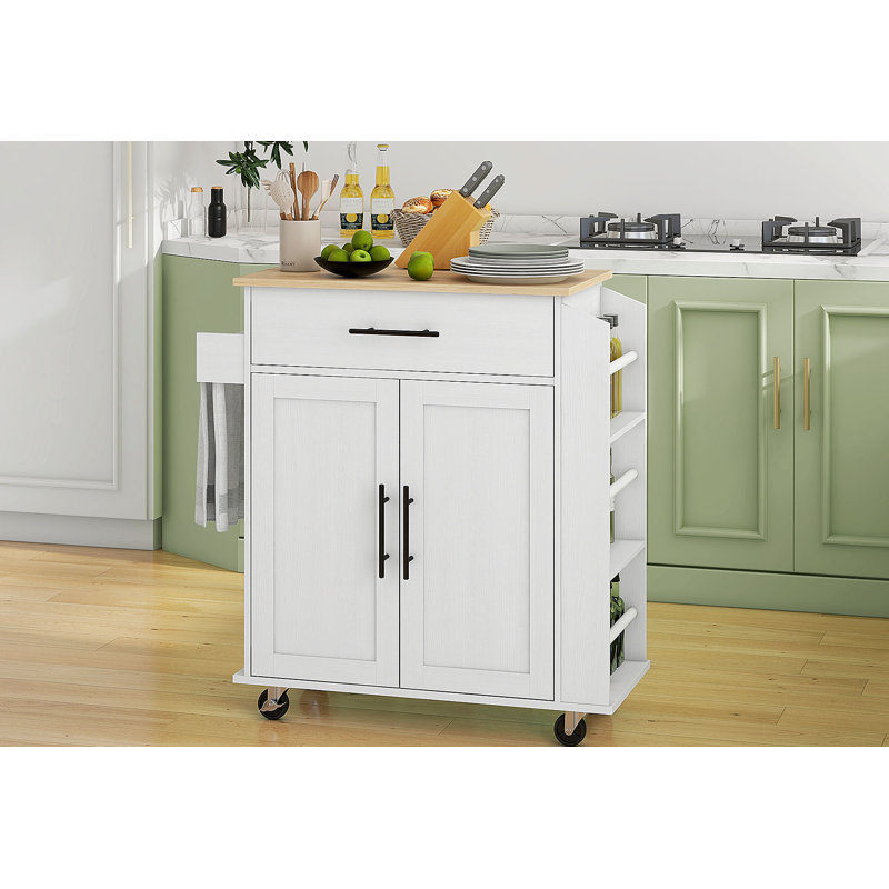 Sicilee Kitchen Cart with Manufactured Wood Top, White