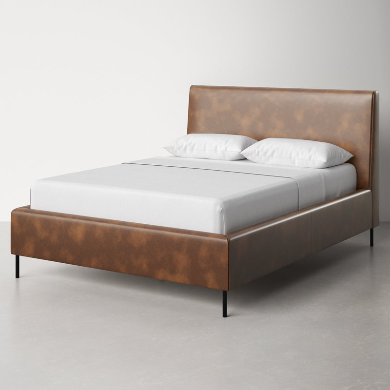 Naoma Vegan Leather Platform Bed, Brown, Full