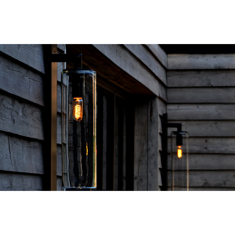 Dome 1 - Light Outdoor Armed Sconce,  Black,  Clear