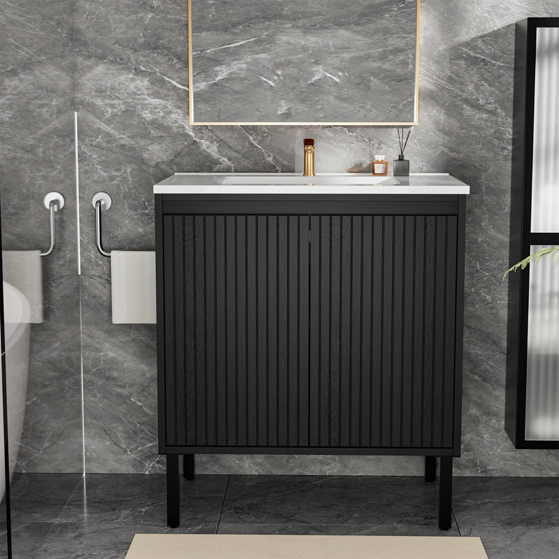 Meuble-lavabo 30 po avec lavabo en céramique, Noir