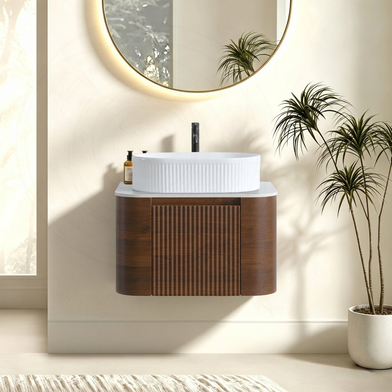 Meuble-lavabo 24 po avec lavabo ovale en céramique blanche et porte-serviettes, Walnut, 24" W
