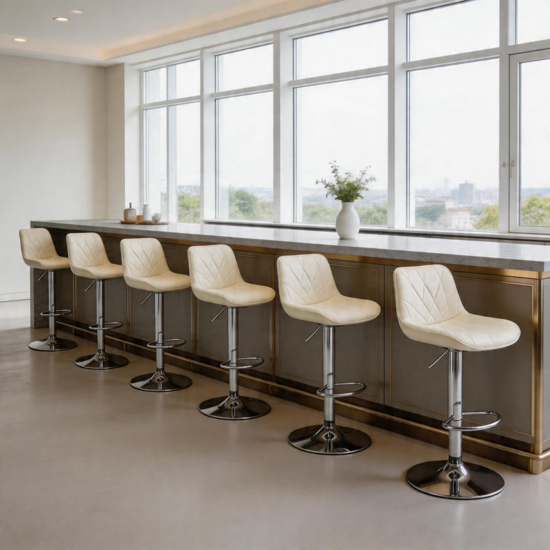 Modern Counter Height Adjustable Swivel Bar Stools (Set of 6), Cream