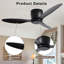 Ventilateur de plafond encastré sans lumière, 3 pales réversibles, avec moteur à courant continu réversible à 6 vitesses, ventilateur de plafond à profil bas sans lumière pour le salon-516518323