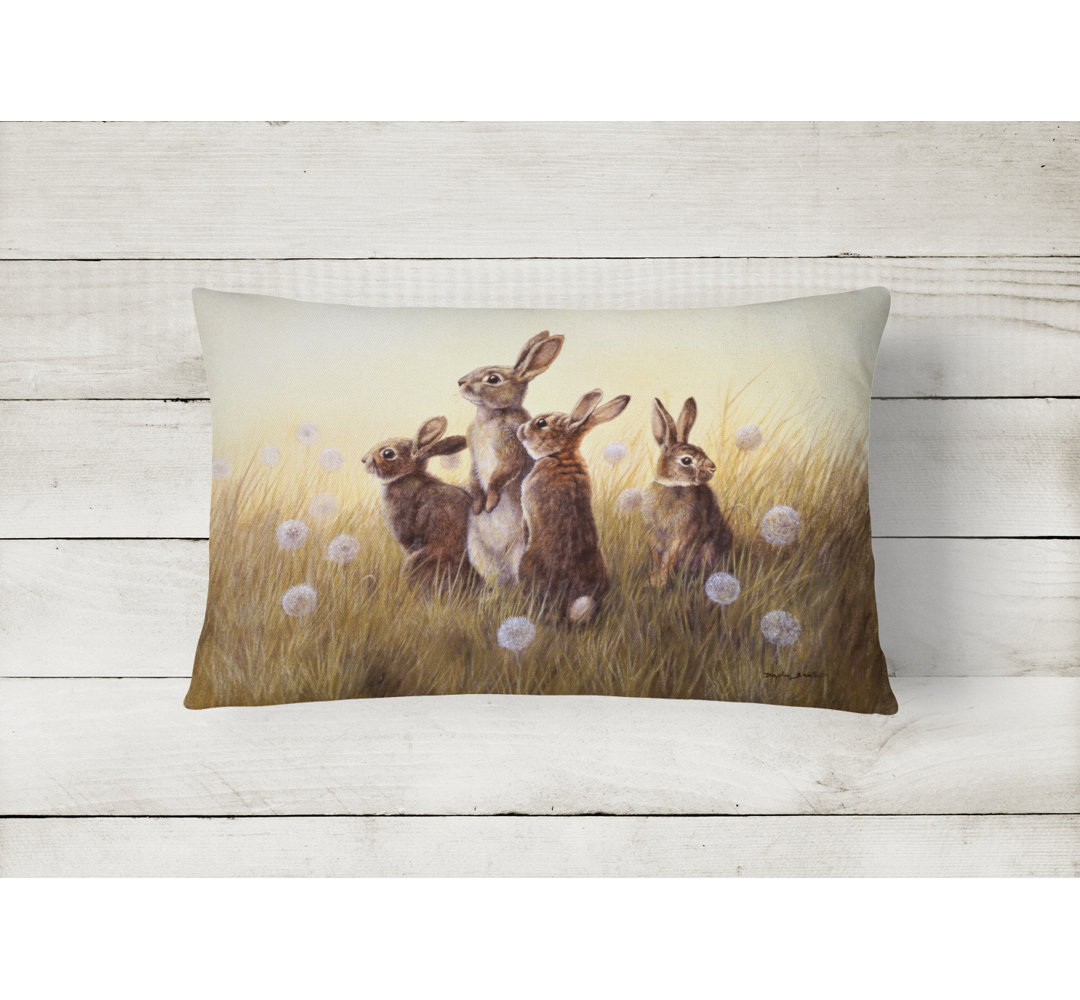 Rabbits in the Dandelions Fabric Indoor/Outdoor Throw Pillow Caroline's Treasures