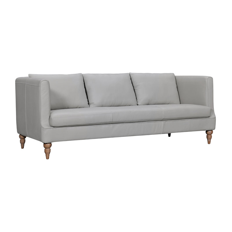 Canapé à accoudoirs en cuir véritable 85 po Sharayah, Cuir véritable gris