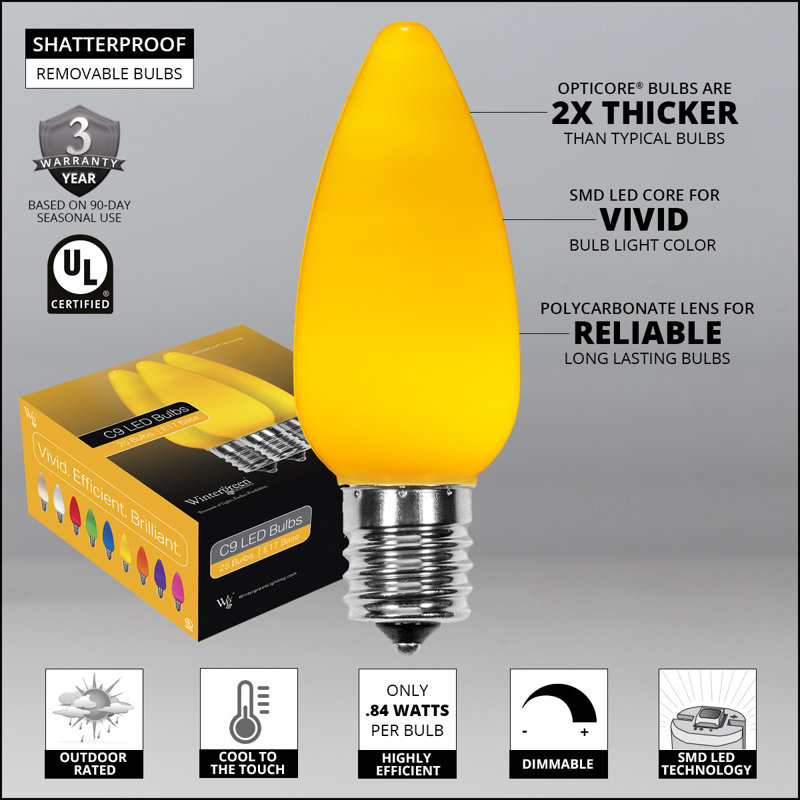 Cool White Polycarbonate LED Christmas Light Bulbs, 25-Pack