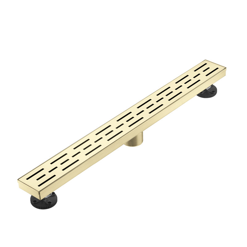 36 In. Linear Shower Drain With Removable Quadrato Pattern Grate, 304 Stainless Shower Drain In Brushed Gold, Brushed Gold