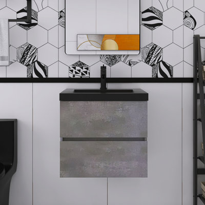 Armoire de salle de bain murale 24 po avec comptoir sable quartz noir