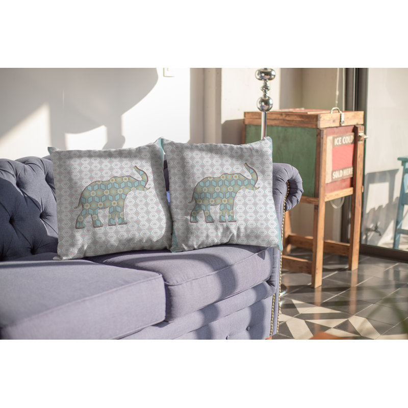 Housse et insert de coussin éléphant carré Silhouette, 18 po x 18 po, Bleu