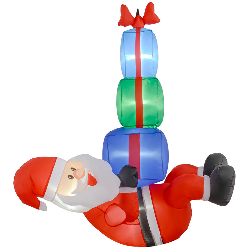 Père Noël gonflable 4,6 pi suspendu sous trois boîtes-cadeaux