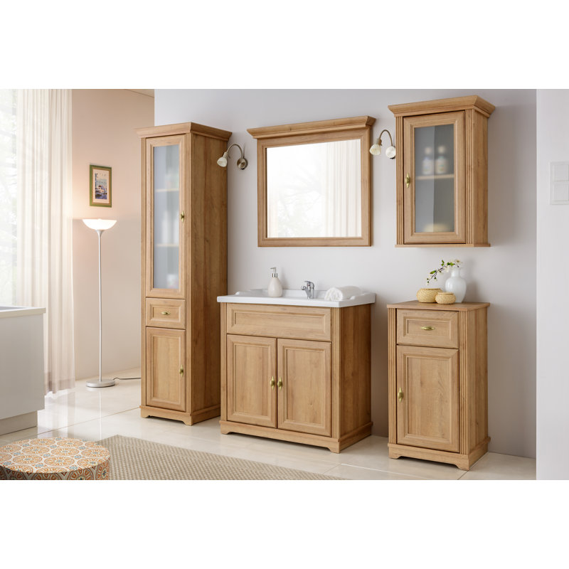 Persephone Wood Flat Wall Mirror, White, 76cm H x 80cm W x 11cm D