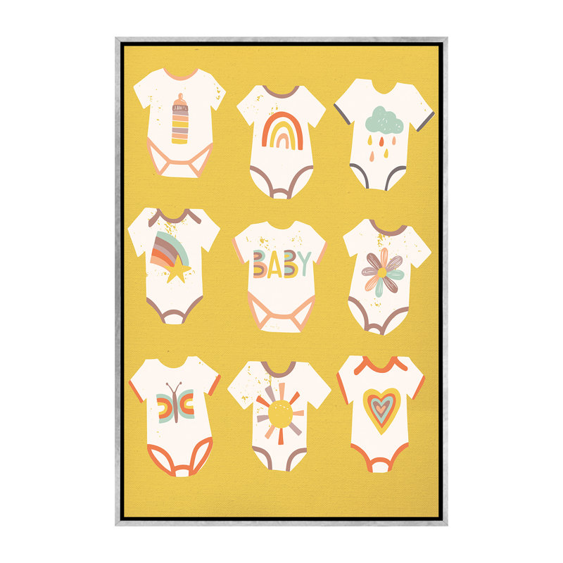 «Welcome Baby» par Caroline Alfreds - impression d'art graphique, H 60 po x l 40po x P 1,5 po, Toile avec cadre argenté