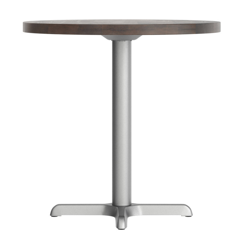 Plateau de table rond rond en bois massif avec base en X, Bois brun foncé, H 29,5 po x L 30 po x l 30 po, Argent argent
