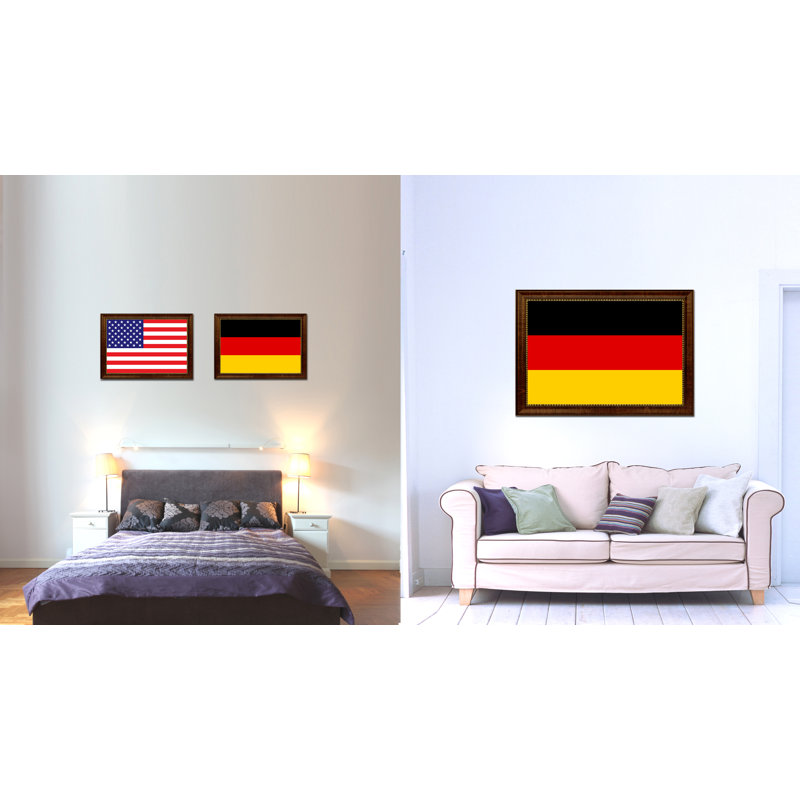 Germany Country Flag on Canvas, 21" H x 30" W x 1" D, Brown Framed
