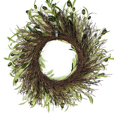 45cm/17.7In Wall Hanging Olive Branch Wreath Hanging Decor Decorative Year Round Greenery Wreath Home Kitchen Decoration Olive Wreaths