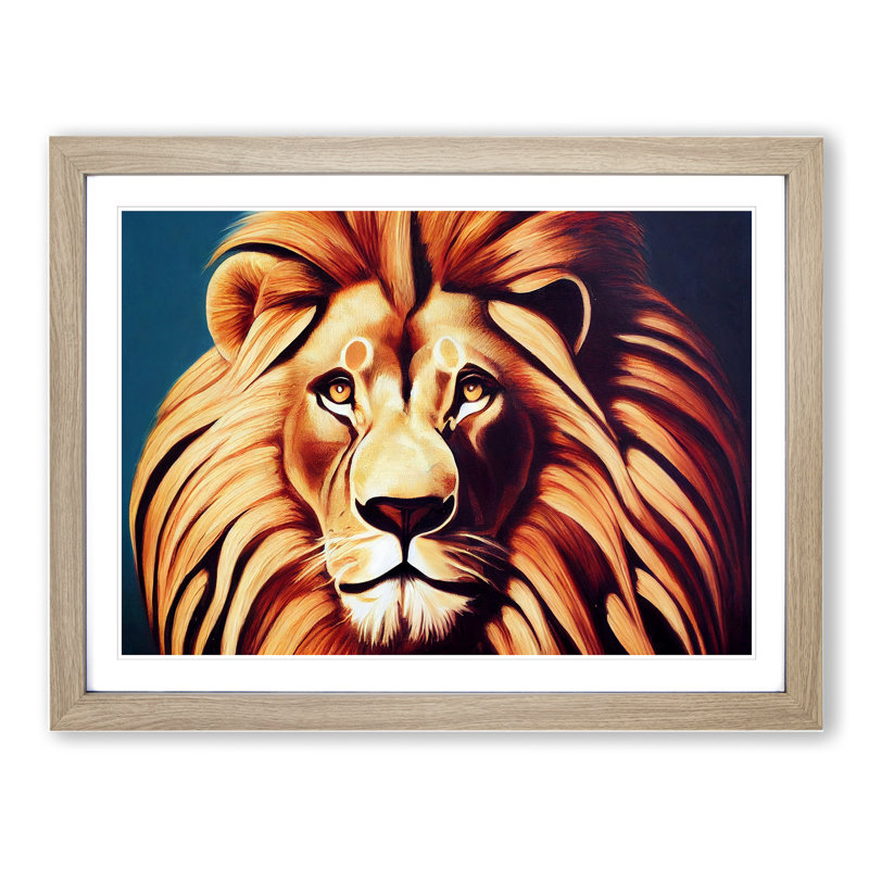 Prime Lion - Single Picture Frame Print, 46cm H x 64cm W x 2cm D, Oak Framed
