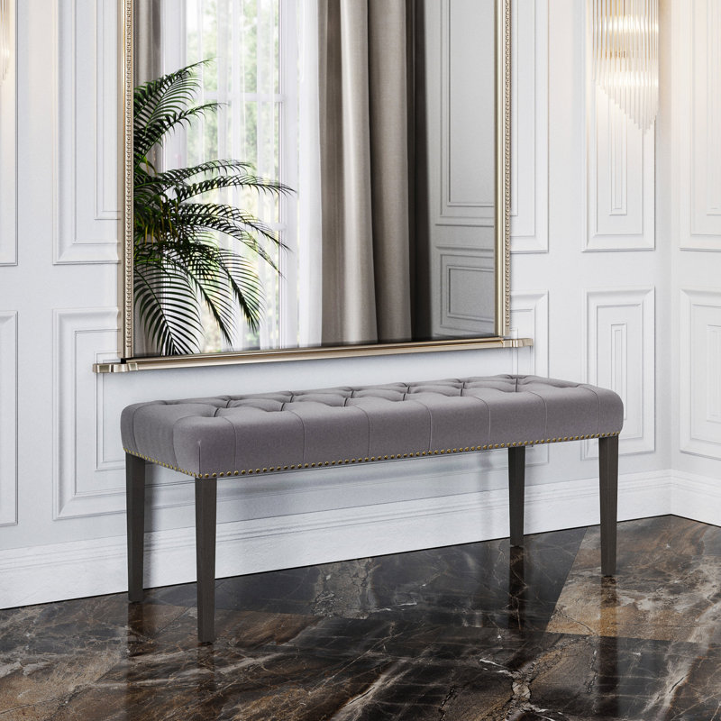 Evaughn 46.46" W Tufted Upholstered Standard Ottoman, Gray Linen
