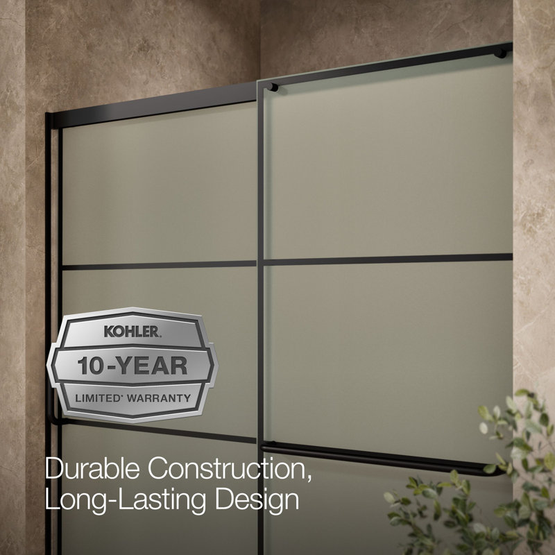 Elate Sliding Bath Door, 56-3/4-In H X 56-1/4 - 59-5/8-In W With Heavy 5/16-In Thick Frosted Glass With Rectangular Grille Pattern