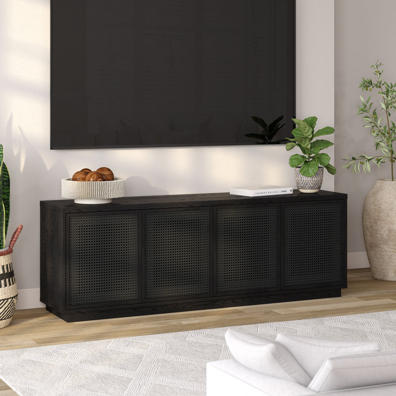 Giordano 24'' H Manufactured Wood TV Stand with Adjustable Shelves, Black