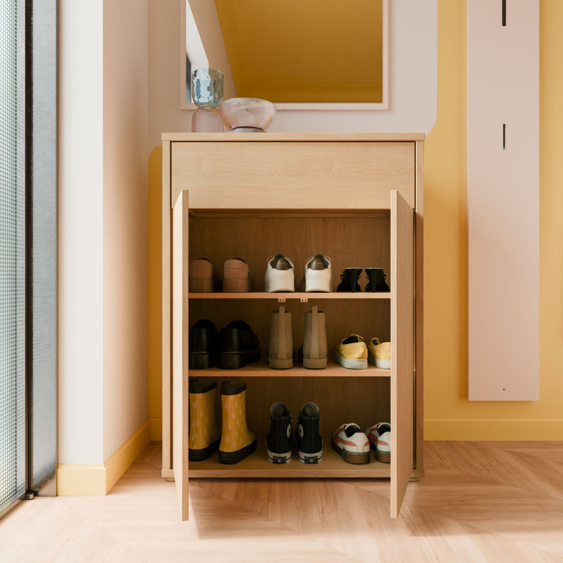 Saabir 9 Pair Shoe Storage Cabinet, Natural