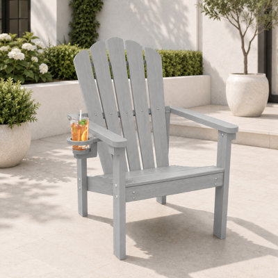 Dareona Pakkdiarie Set of 4 HDPE Stackable Adirondack Chairs with Cup Holders, All-Weather Outdoor Patio Chairs