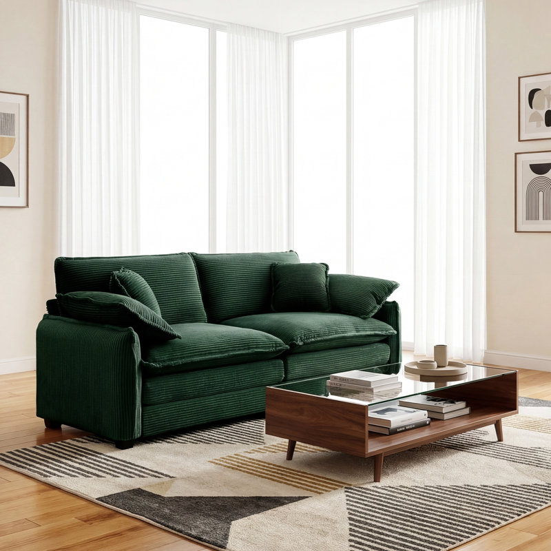 Sofa, Loveseat Sofa,  Corduroy Fabric, For Living Room, Green