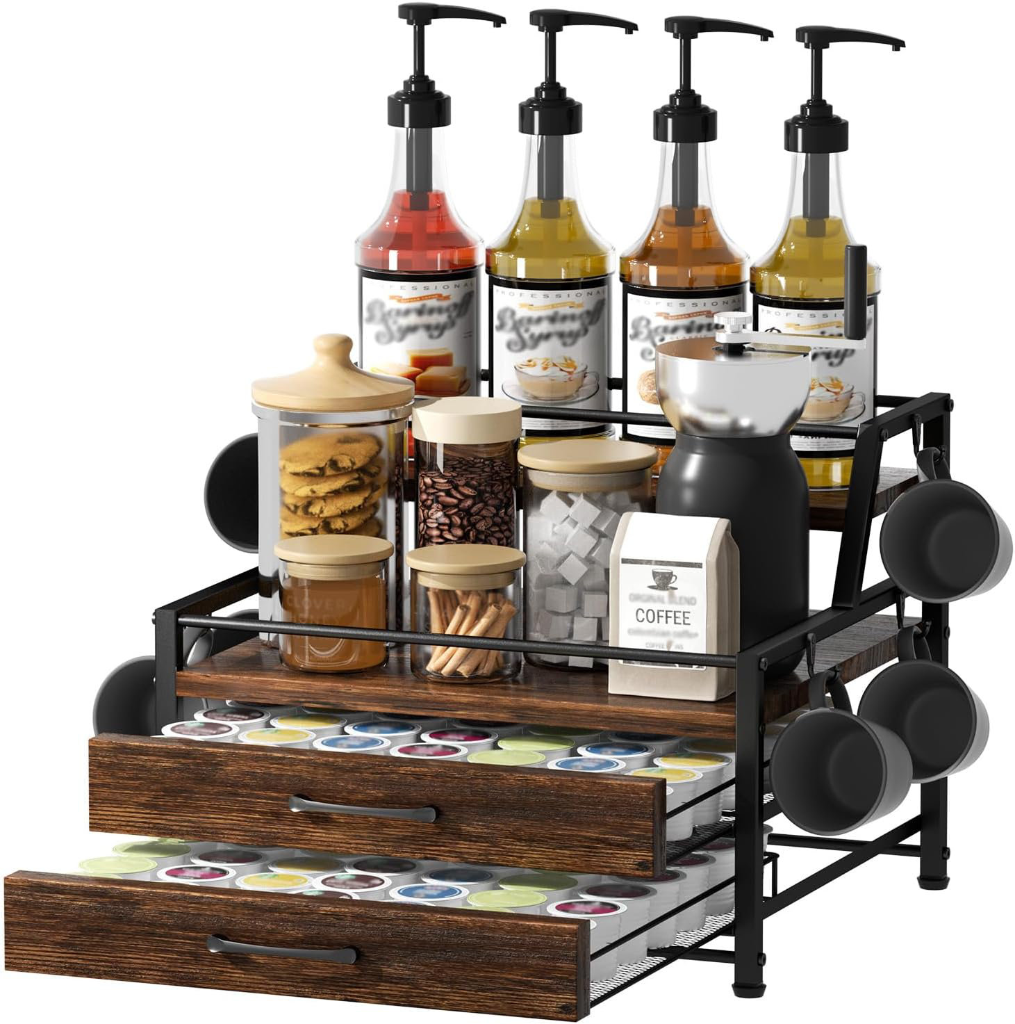 17 Stories Coffee Syrup Rack Organizer - 4-Tier 8 Syrup Wine Bottles ...
