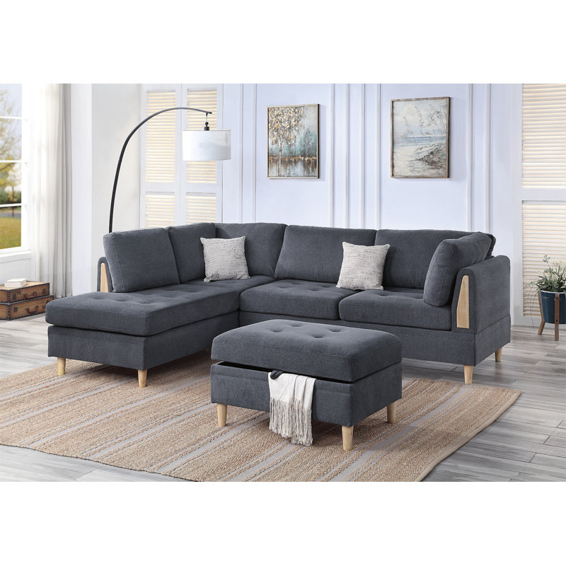 Canapé modulaire réversible 3 pièces PCS, Chenille gris charbon
