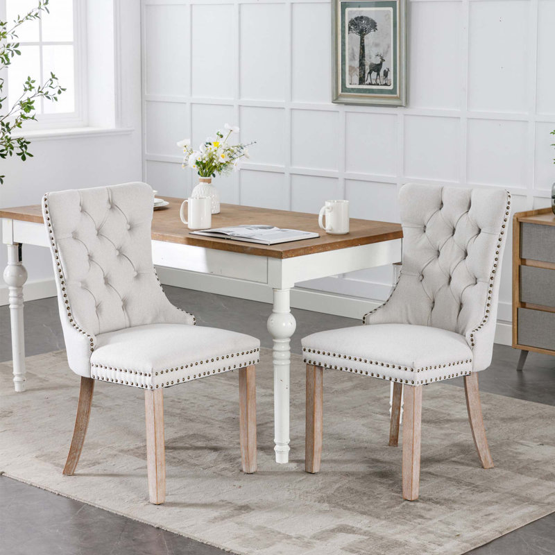 Chaise rembourrée en lin massif et bois massif, Beige