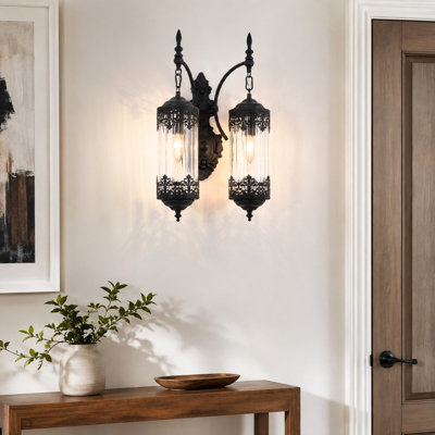 2-Light Rustic Gothic-Style Glass Wall Sconces