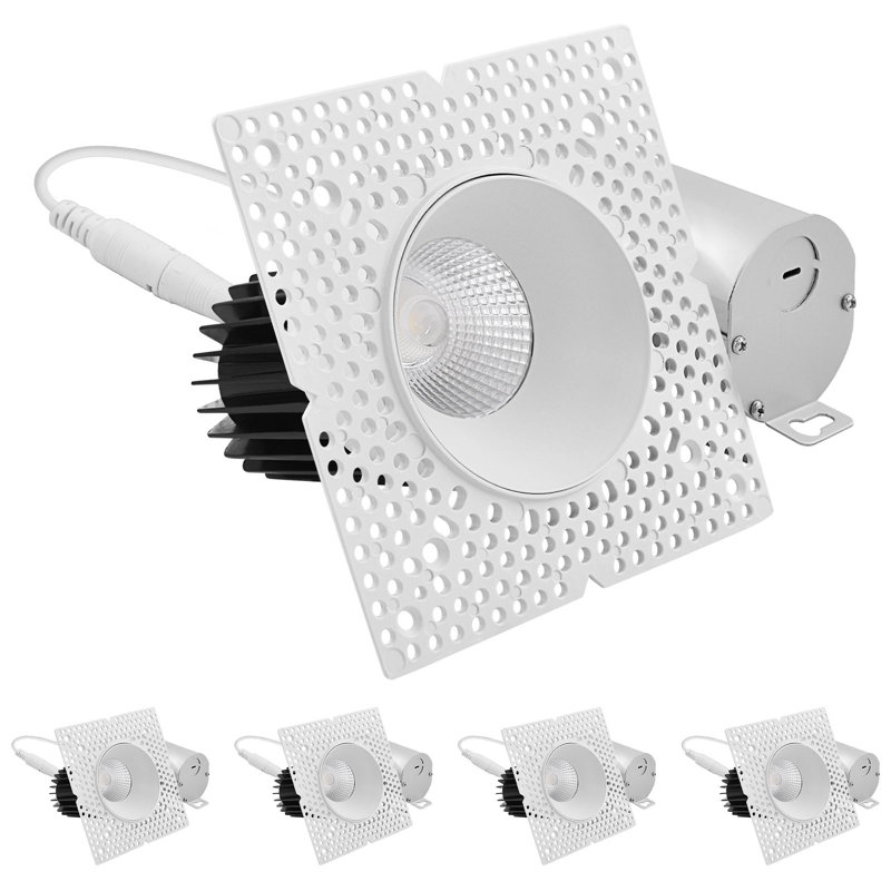 Projecteur encastré à DEL sans cadre 3 pouces LUXRITE, 15W, 1100LM, 5CCT 2700K-5000K, 60 °, à intensité variable, IRC 90, homologué IC, projecteur en plâtre, ETL, blanc, paquet de 4