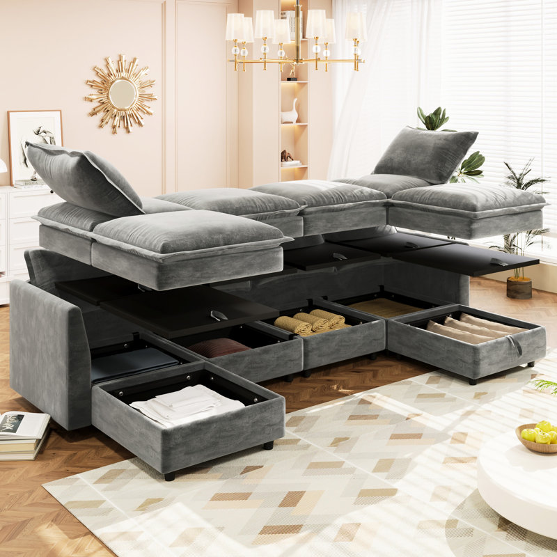 6 lits de rangement gris, 126 po de long, lit modulaire long avec rangement, endroit confortable, Gris chenille